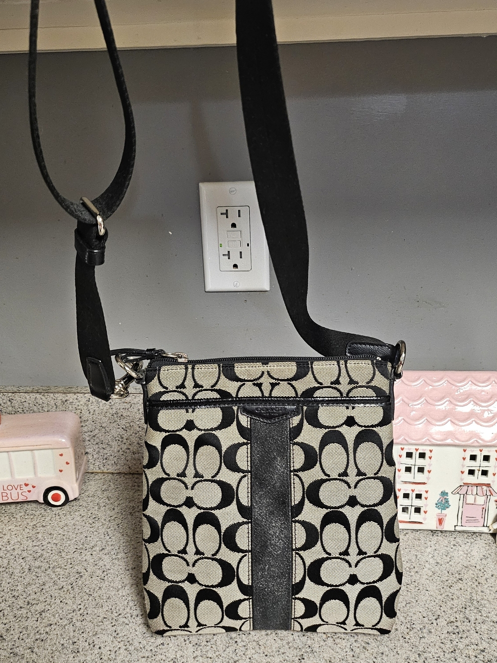 Coach Signature Canvas Crossbody Bag in Black/Beige